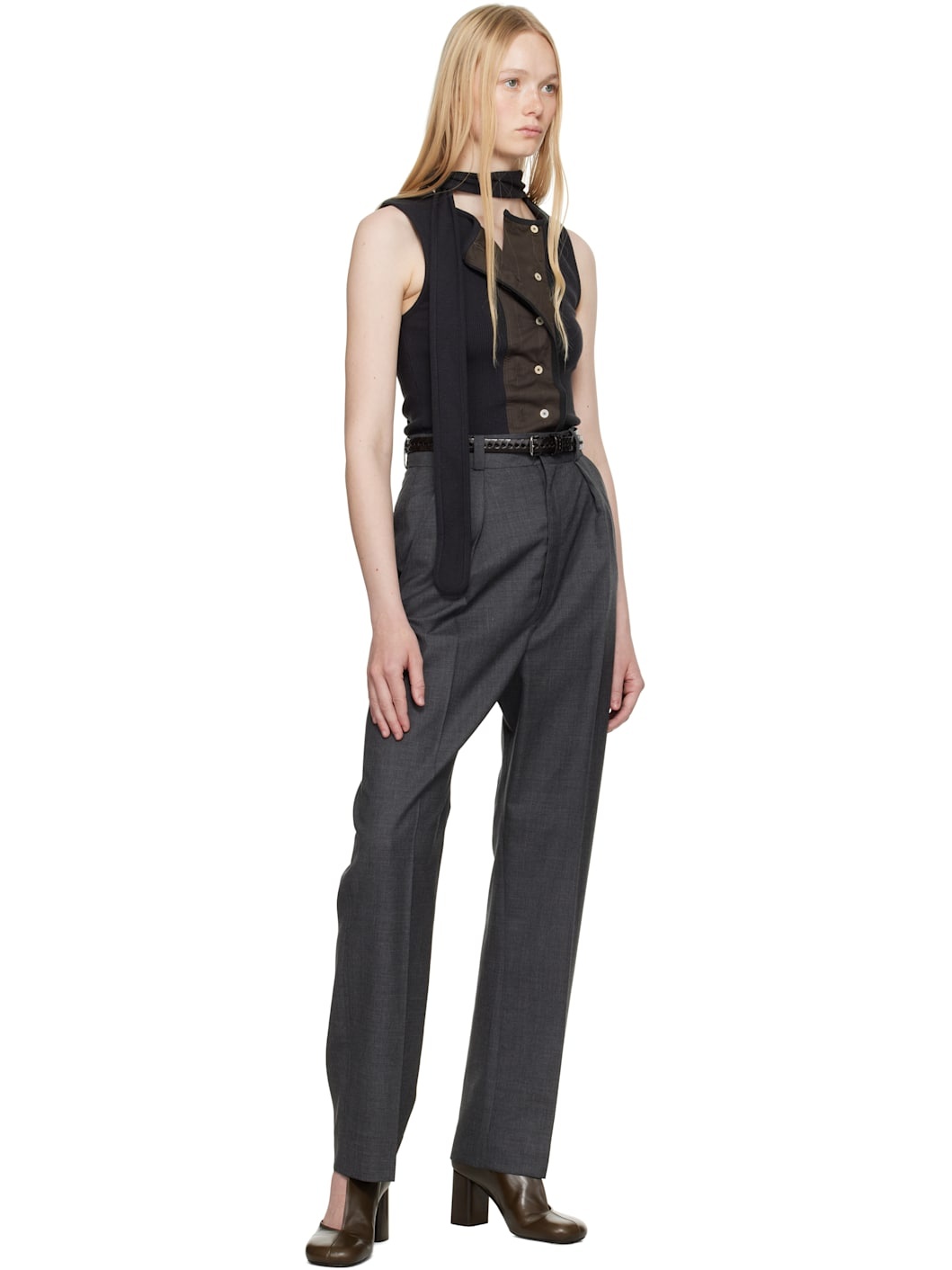 Gray Dropped Crotch Soft Trousers - 5