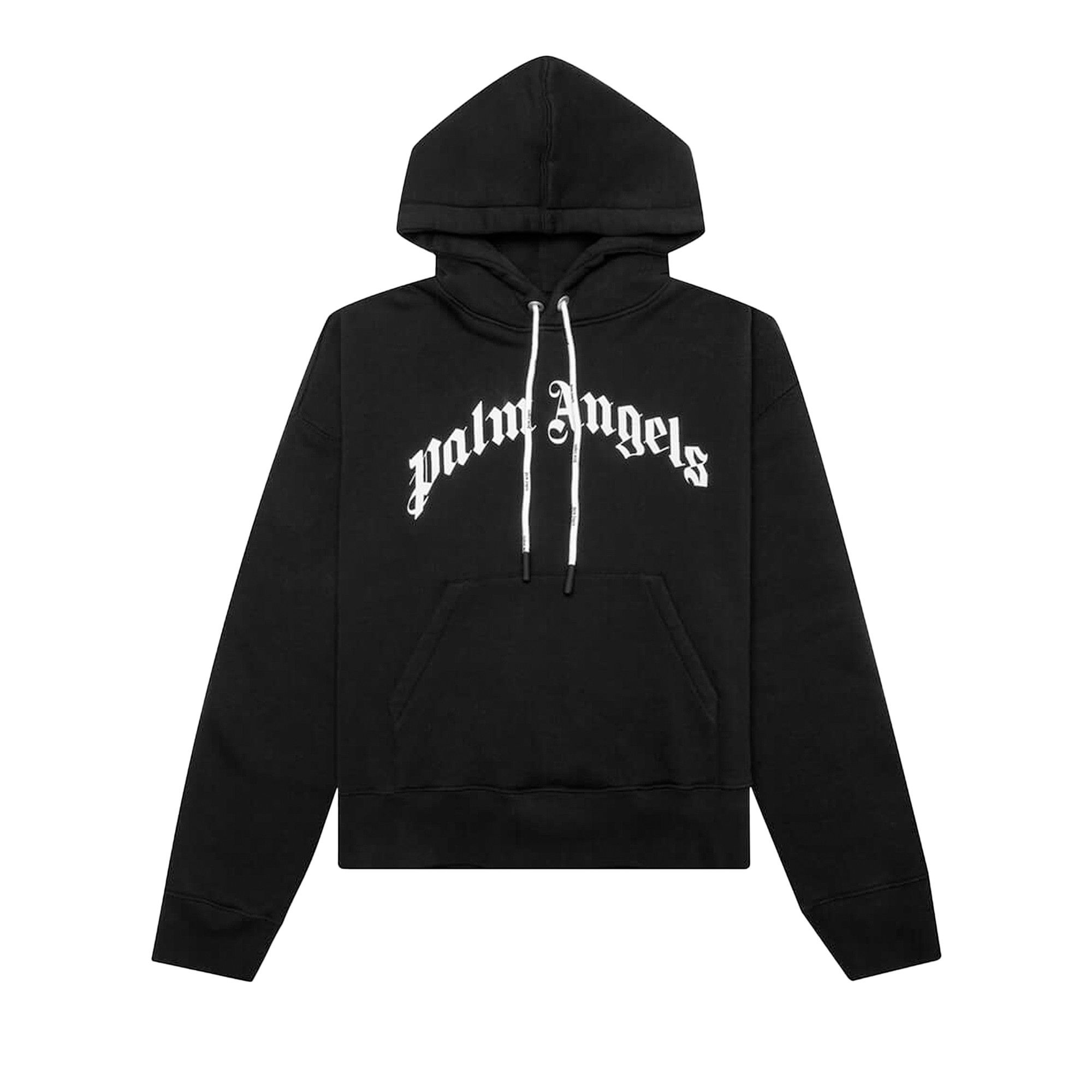 Palm Angels Curved Logo Hoodie 'Black/White' - 1