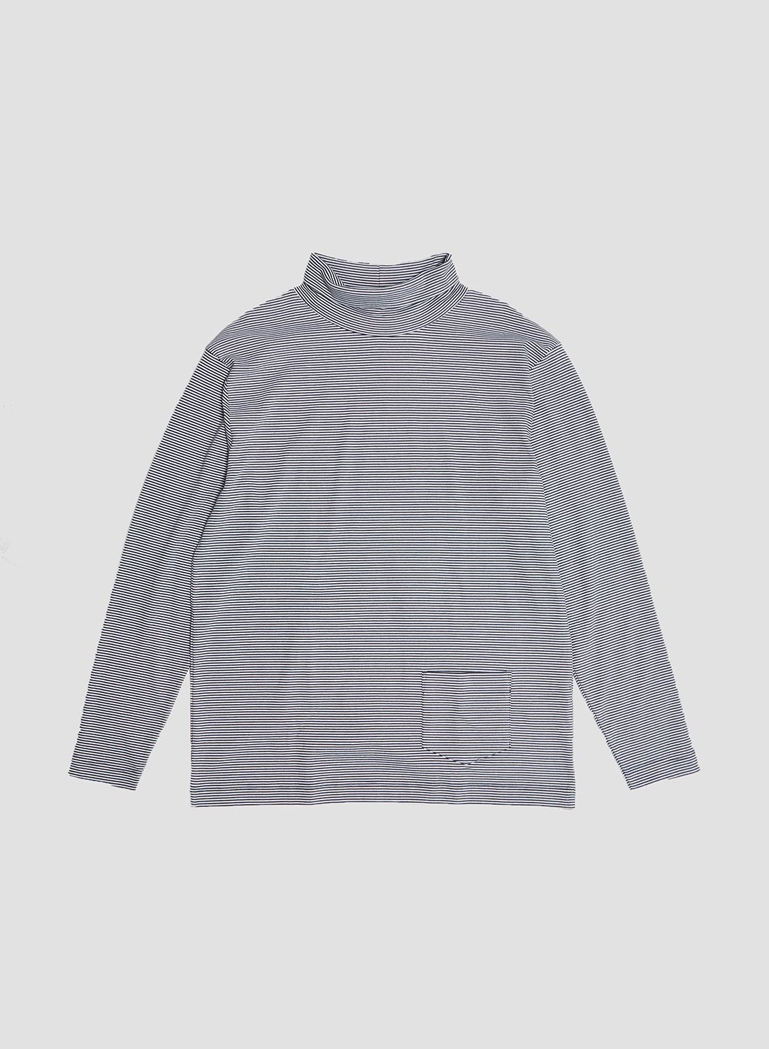 Nigel Cabourn x Sunspel Relaxed Heavyweight Supima Roll Neck in Navy/White Micro Stripe - 1