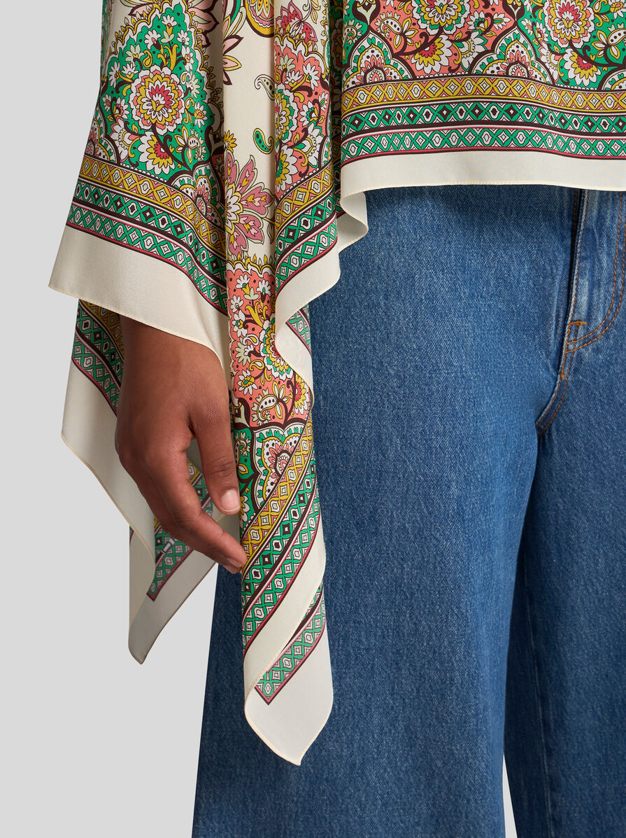 FLORAL PAISLEY SILK PONCHO - 3