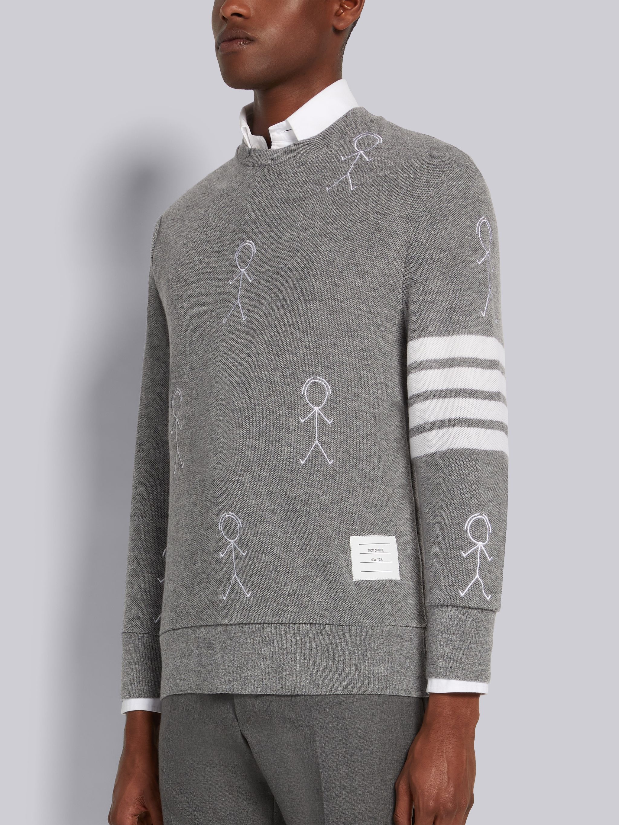 Light Grey Cashmere Pique 4-Bar Mr. Thom Half Drop Embroidered Sweatshirt - 2