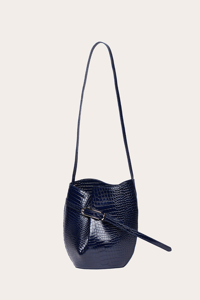 BELTED BUCKET BAG NAVY CROC - 3