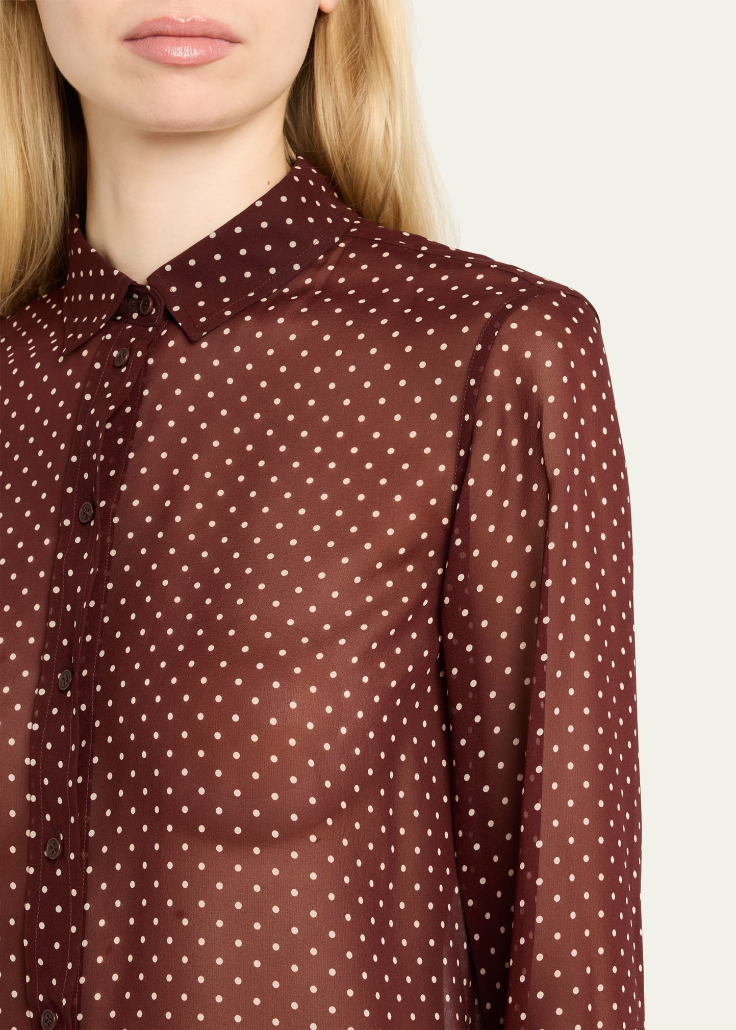 Gaia Polka-Dot Silk Slim Button-Down Shirt - 5
