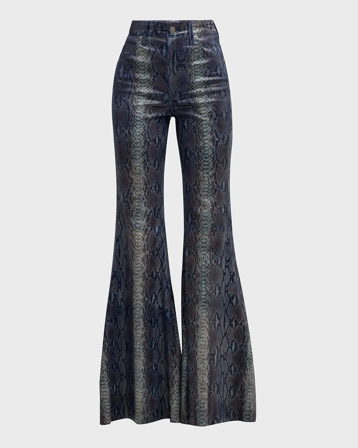 Super High-Rise Snakeskin Leather Super Bell Flare Pants - 1