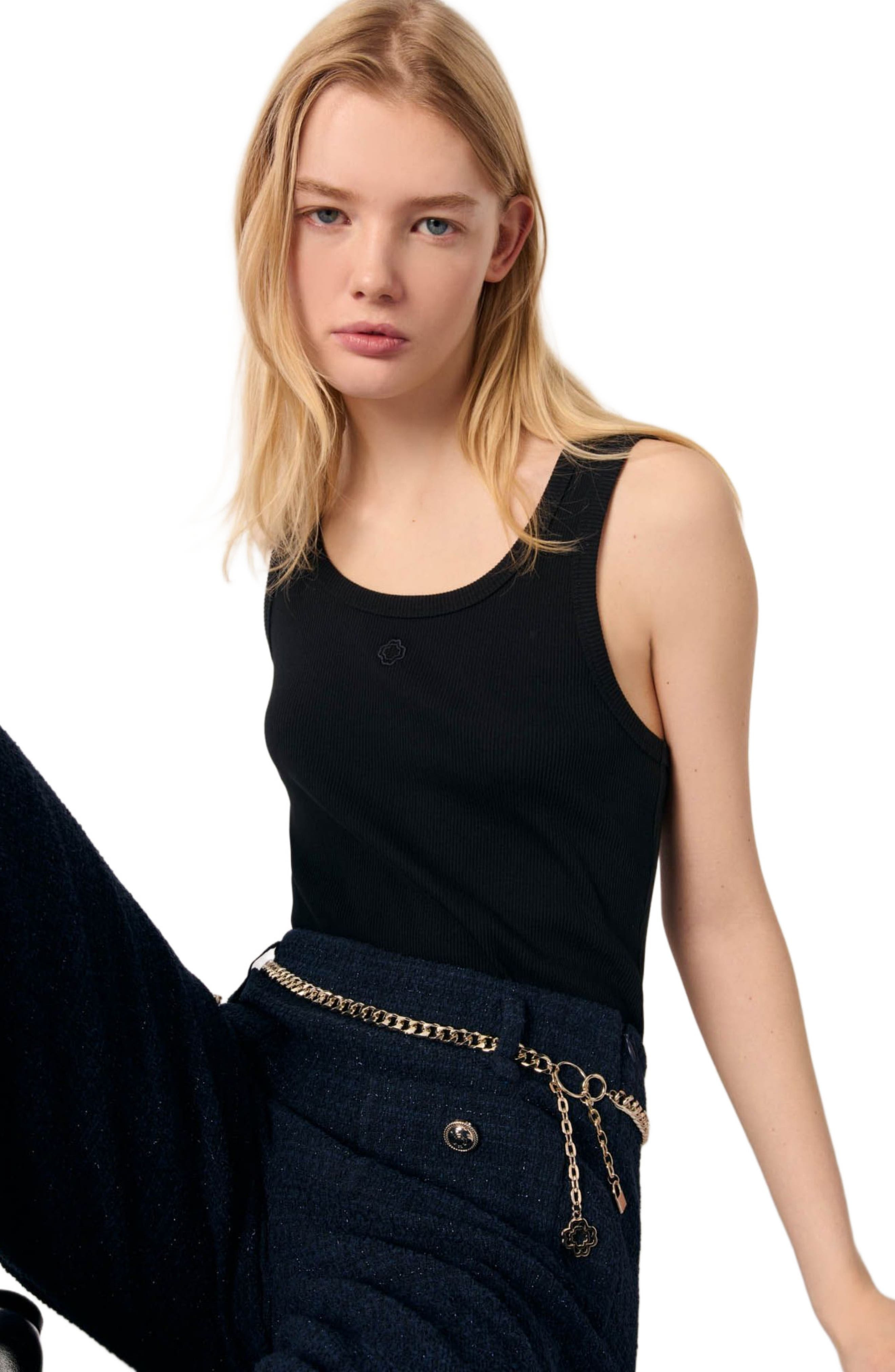 maje Rib knit tank top in Black at Nordstrom - 4