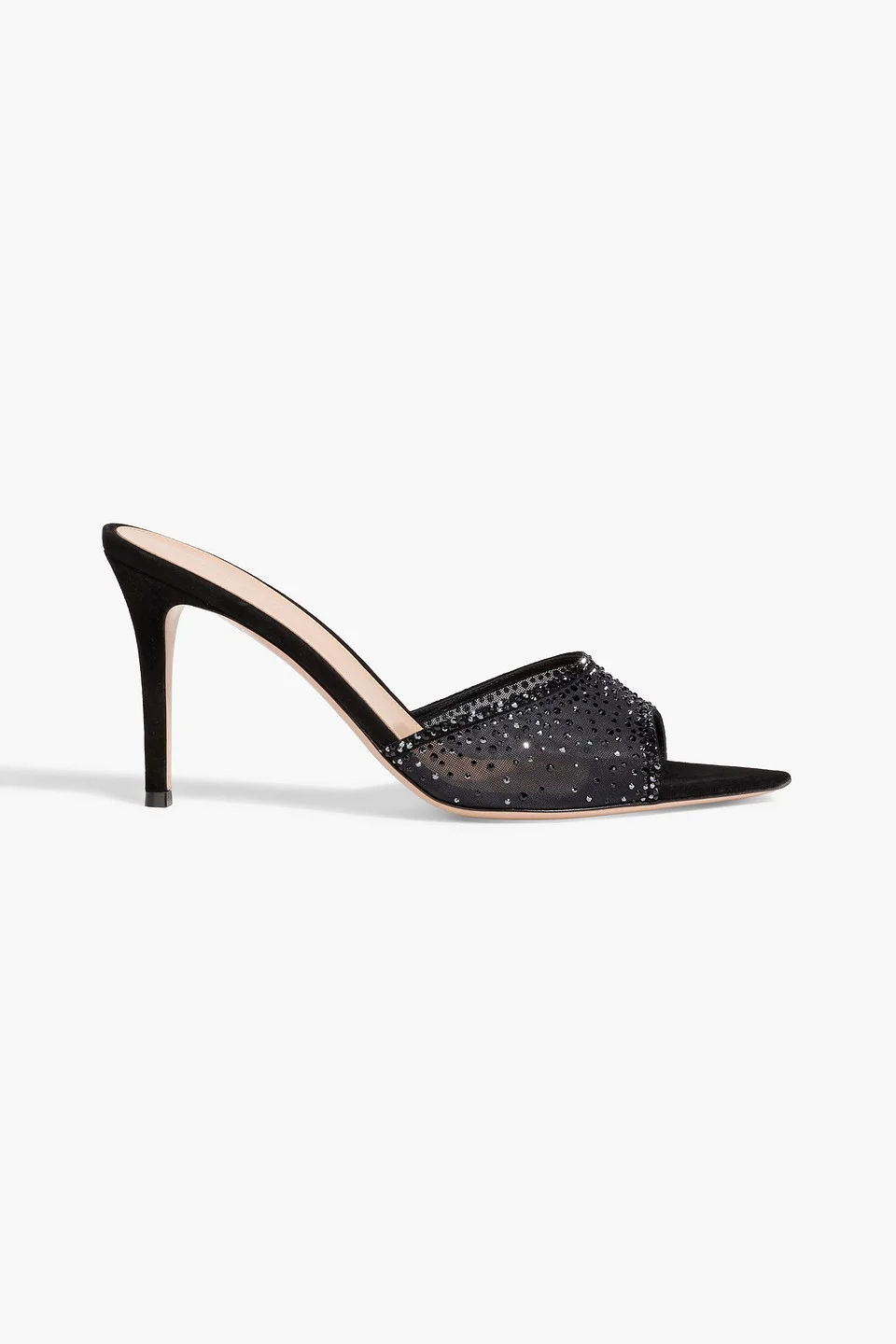 Rania 85 crystal-embellished suede-trimmed organza mules - 1