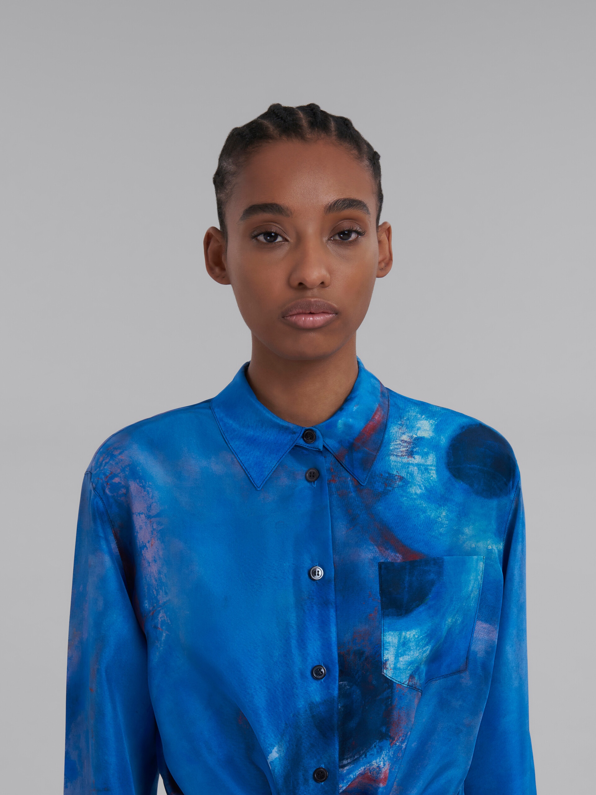 DRAWSTRING SILK SHIRT WITH BUCHI BLU PRINT - 4