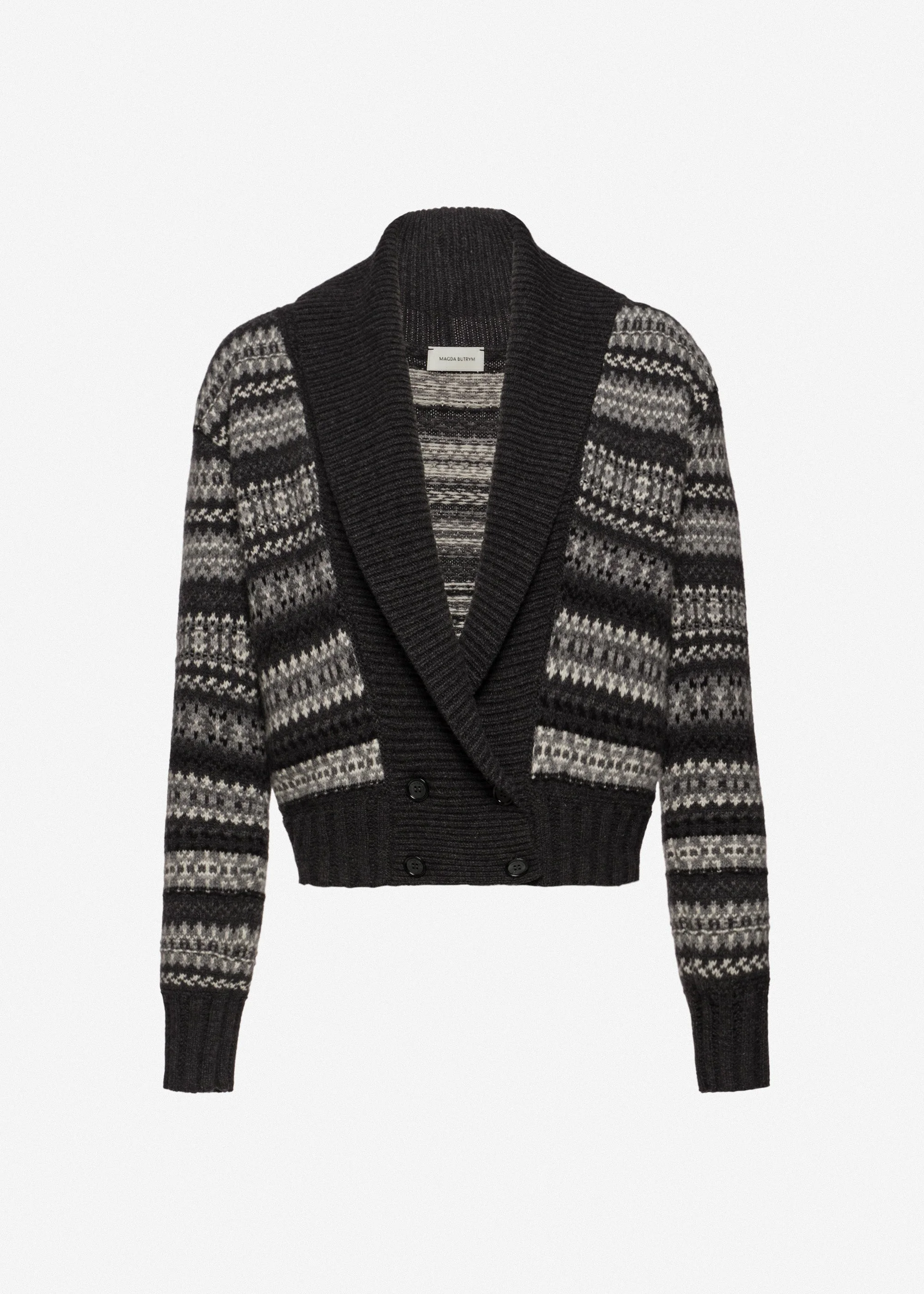 Patterned cashmere cardigan with shawl collar in grey - 1