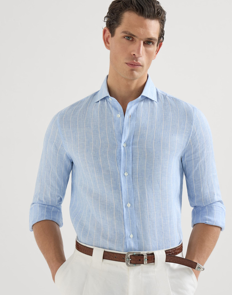 Chalk stripe linen easy fit shirt with spread collar 2
