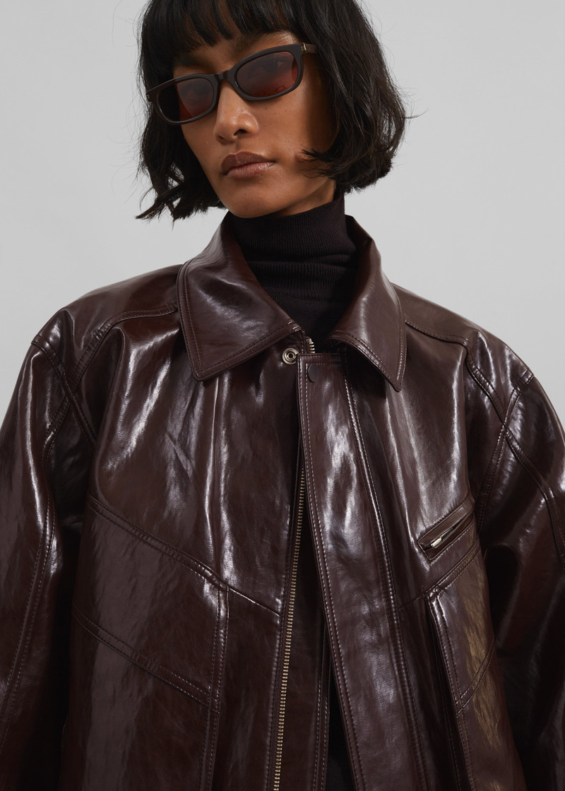 Risner Faux Leather Jacket - Burgundy 6