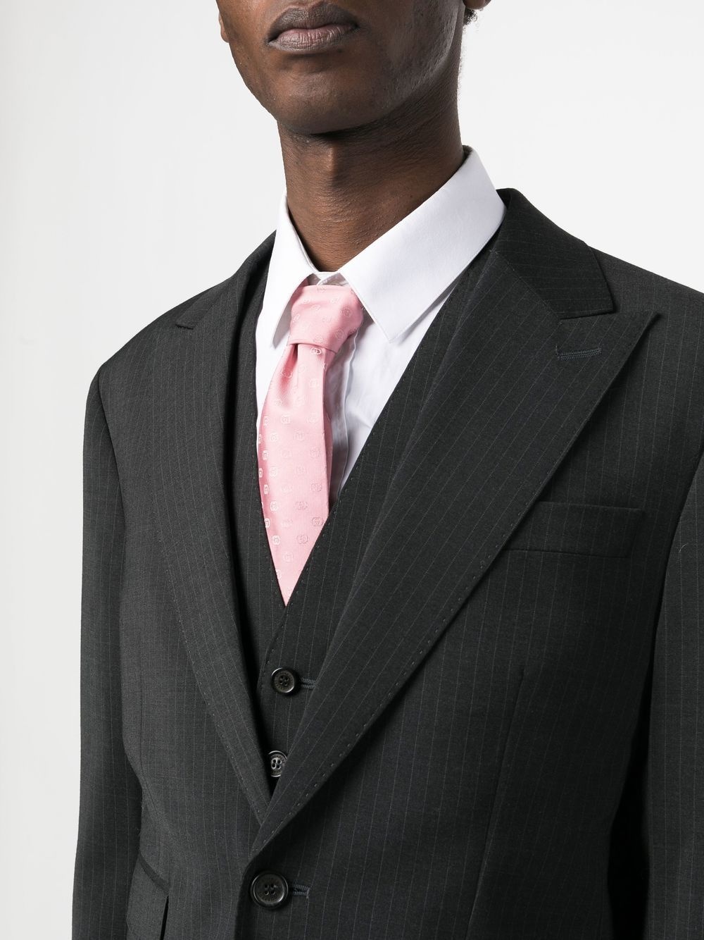 pinstripe-pattern three-piece suit - 6