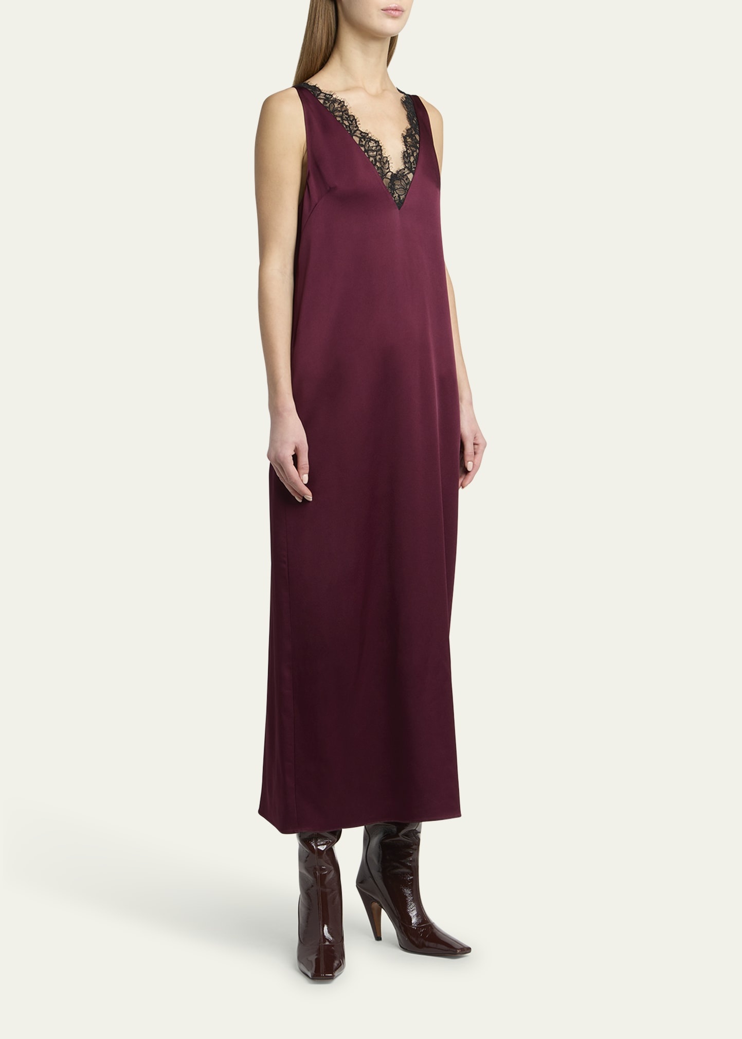 Lace-Trimmed Satin Slip Dress - 4