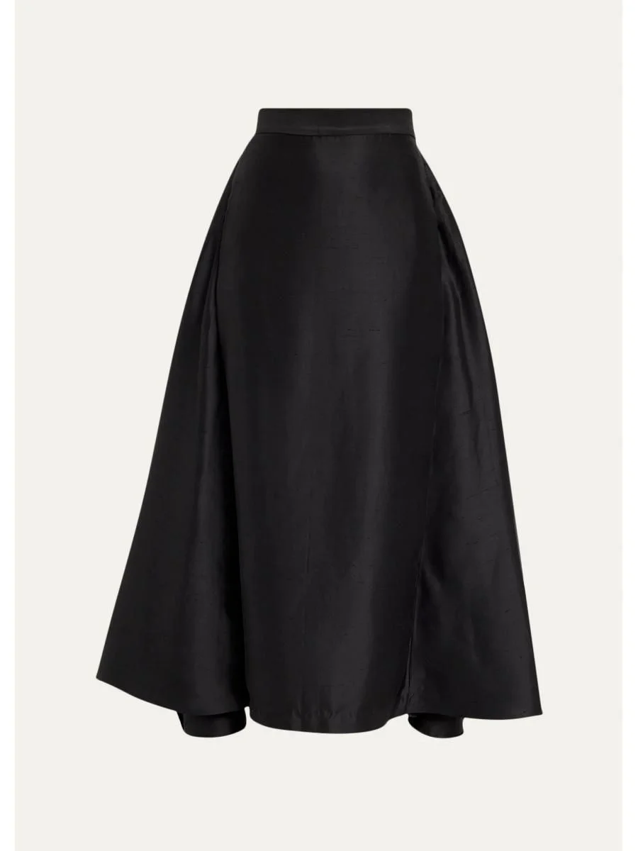 Viola Silk Shantung Full Midi Skirt - 1