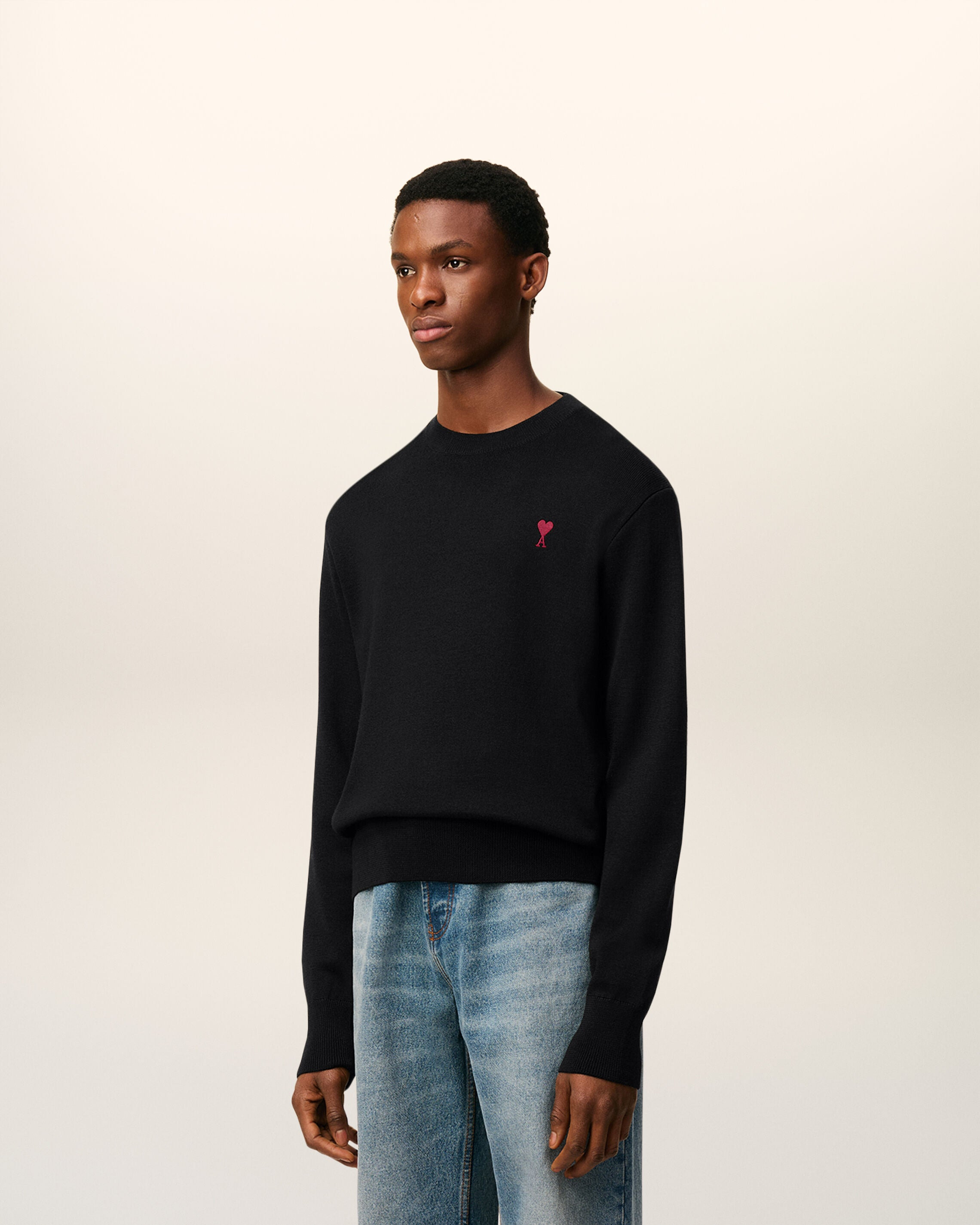 BLACK WOOL AMI DE COEUR CREWNECK SWEATER - 6