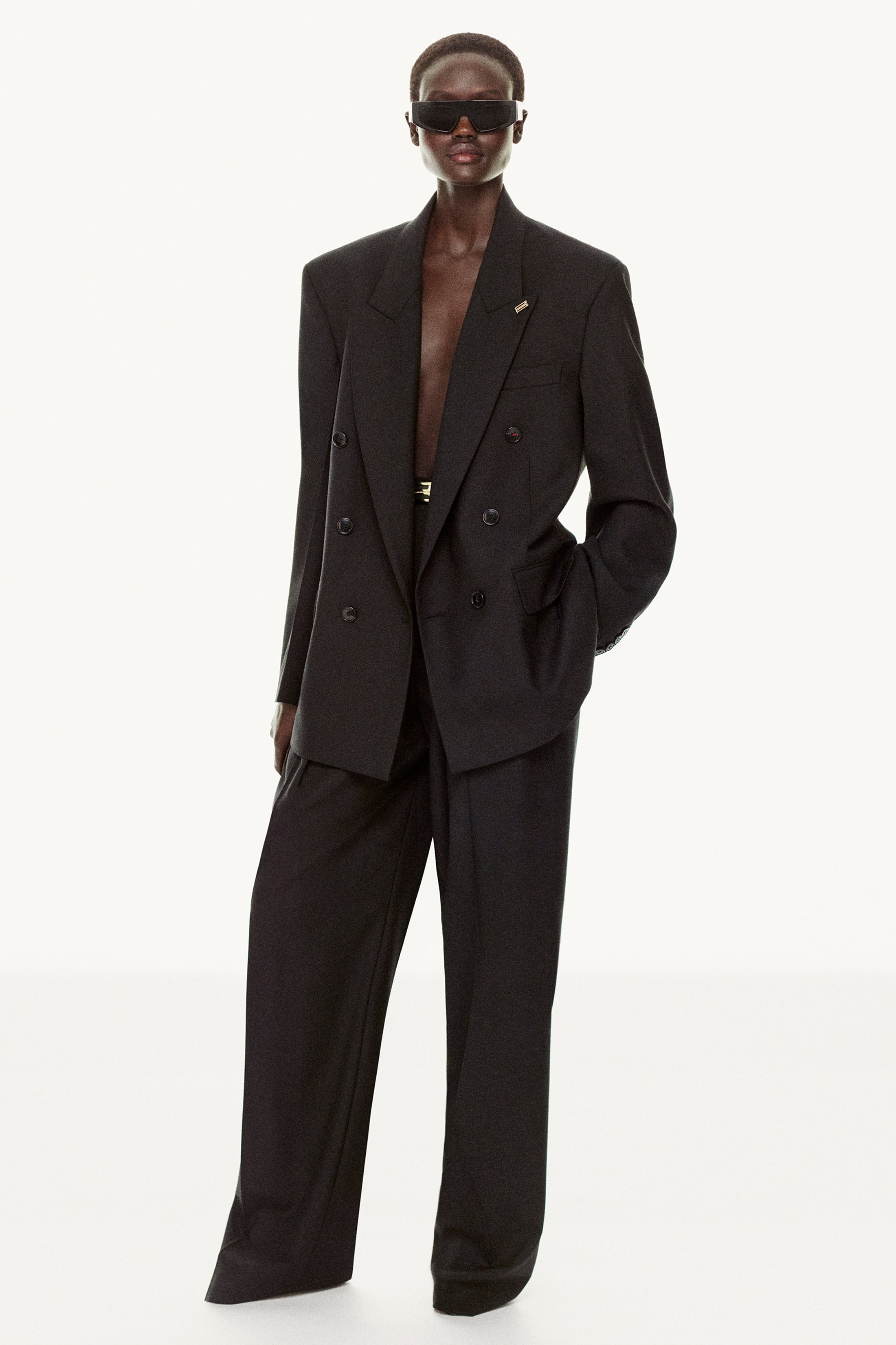 Relaxed Double Breasted Jacket In Black - 3