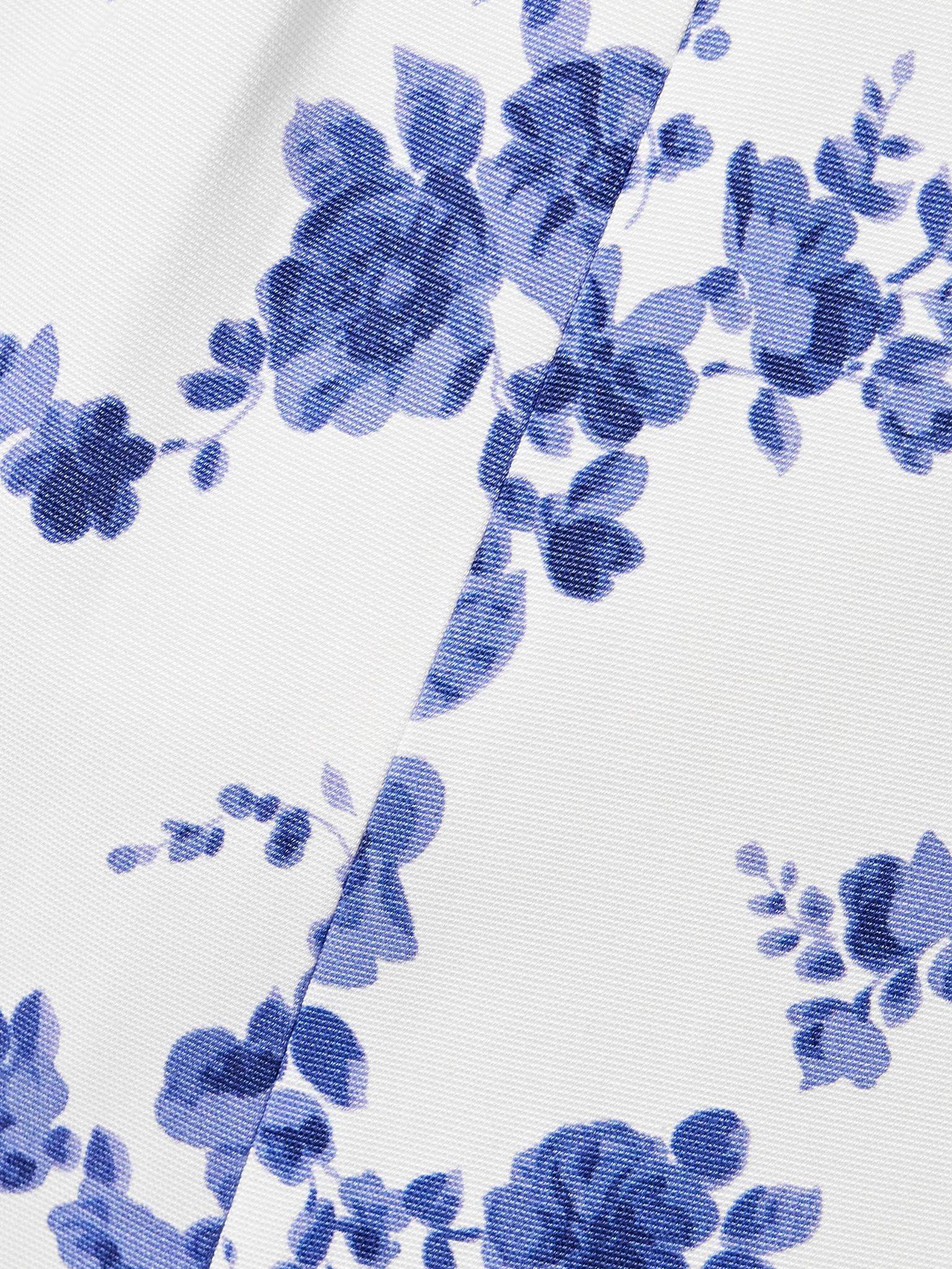 Belted floral-print faille midi dress White - 4