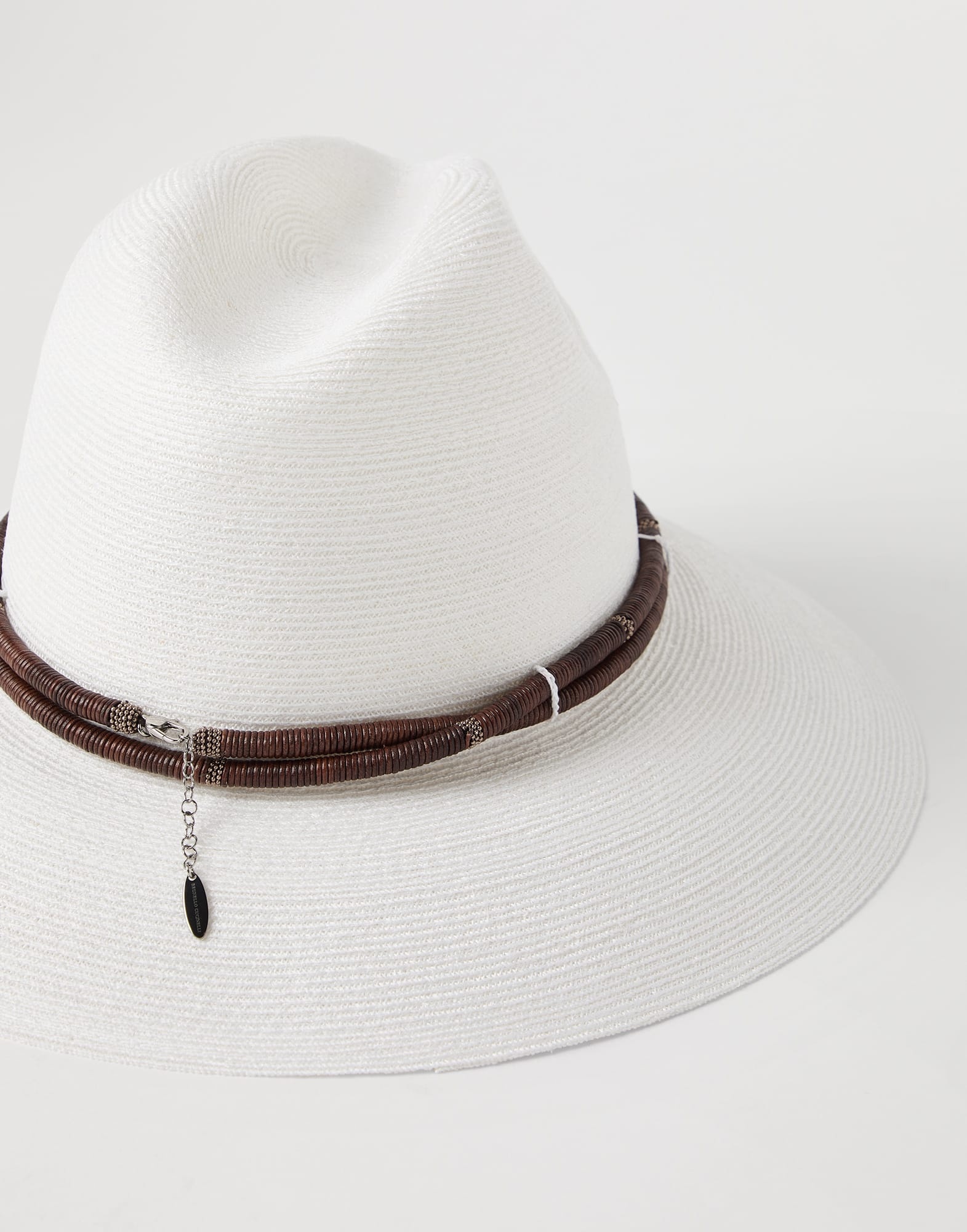 Techno hemp and cotton fedora with leather and monili band - 2