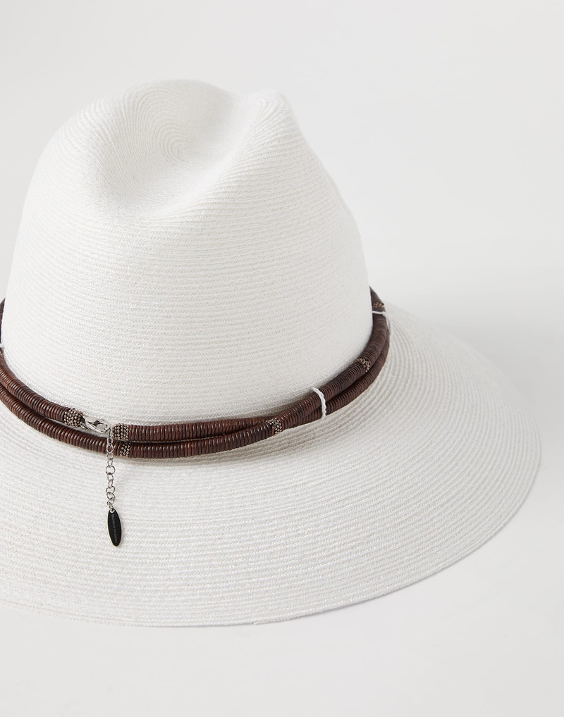 Brunello Cucinelli Techno hemp and cotton fedora with leather and monili band outlook