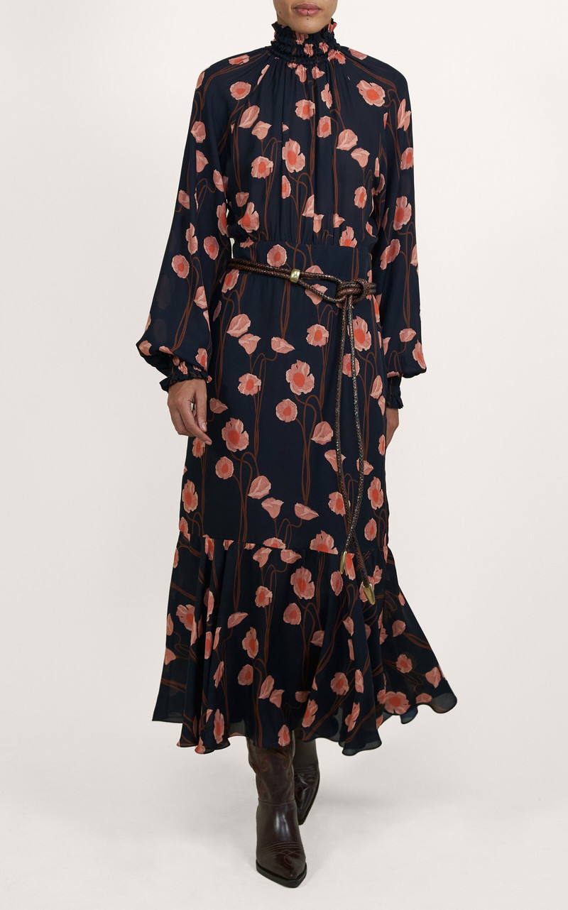 Johanna Ortiz Lo Sublime High Neck Silk Midi Dress navy outlook