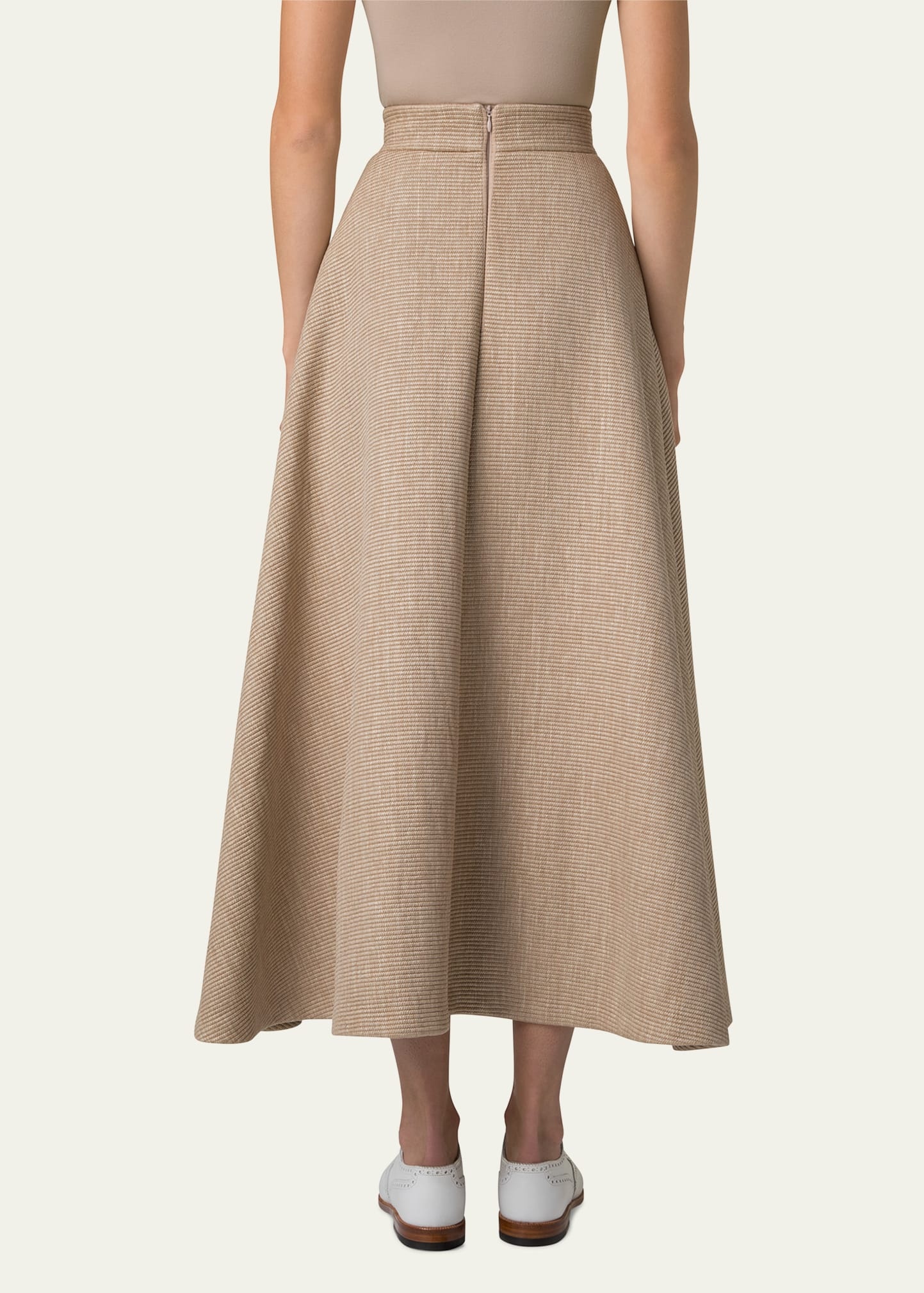 Flared Raffia Leather Trim Midi Skirt - 3