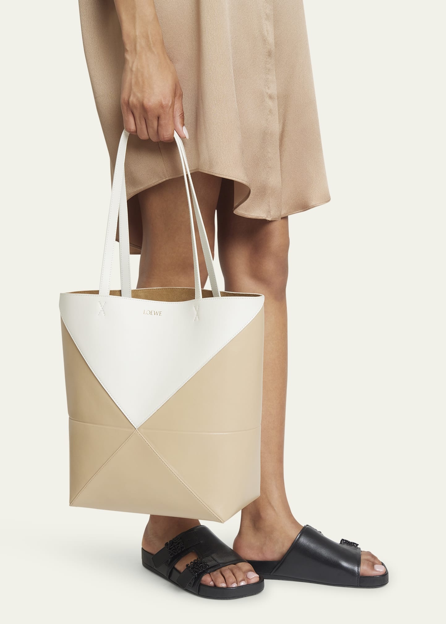 Puzzle Fold Medium Tote Bag in Shiny Bicolor Leather - 2