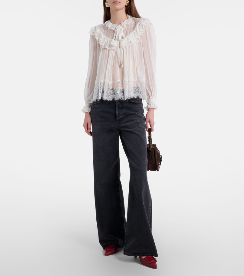 self-portrait Gathered georgette and lace blouse outlook