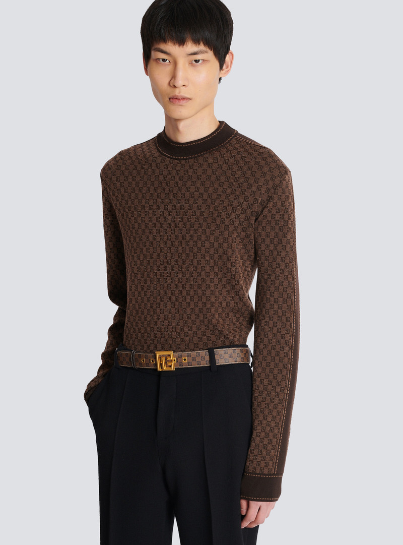 Balmain Mini monogrammed waxed canvas belt outlook