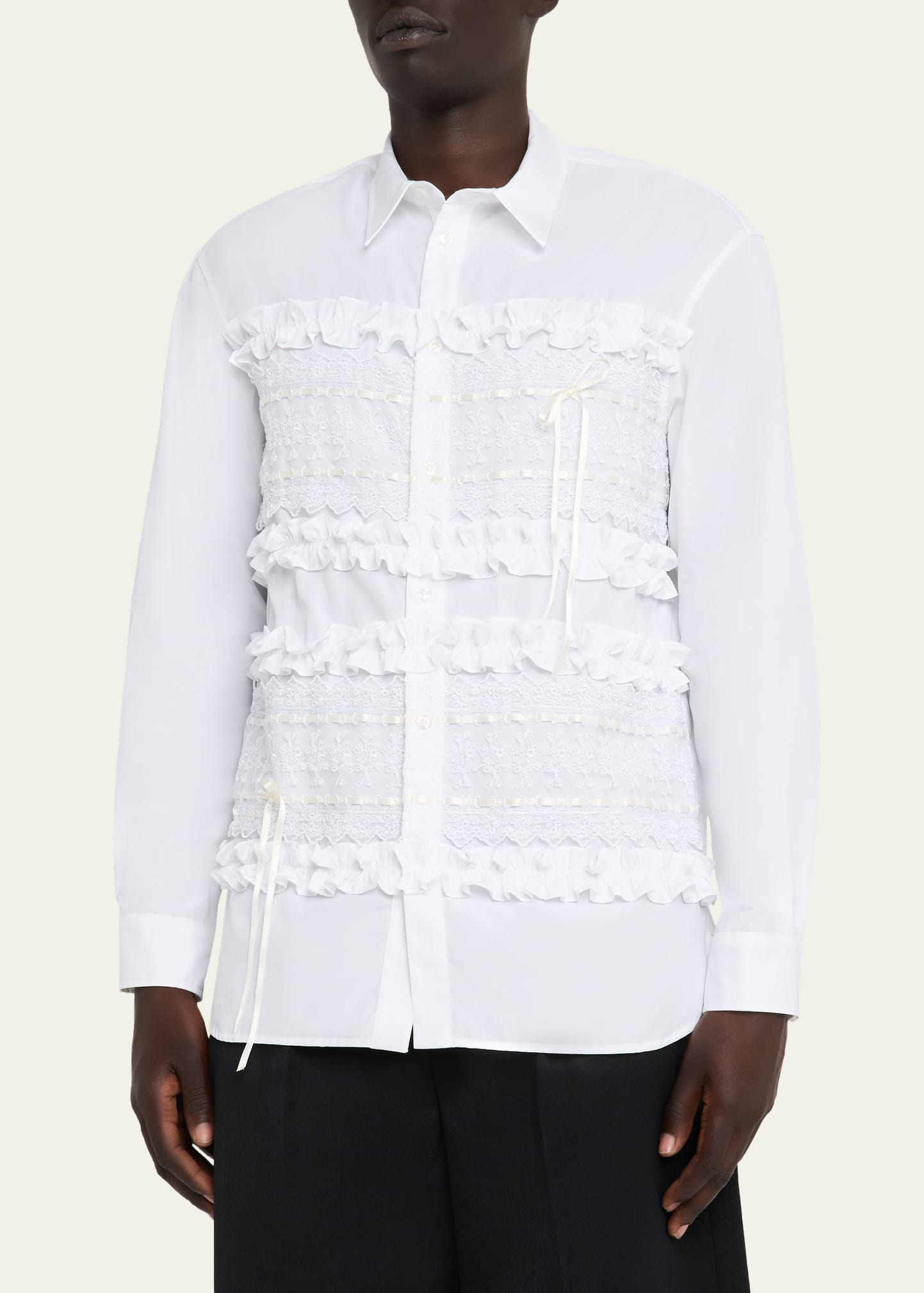 Men's Poplin Lace Button-Down Shirt - 4