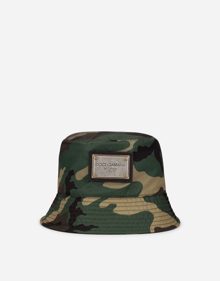 Nylon bucket hat with camouflage print - 1