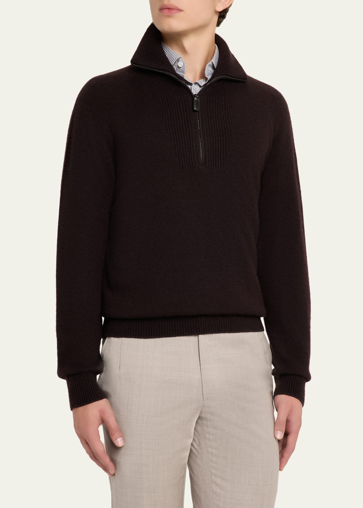 Men's Cashmere and Silk Knit Half-Zip Sweater - 4