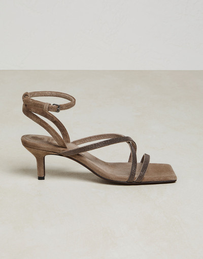 Brunello Cucinelli Suede city heels with precious straps outlook