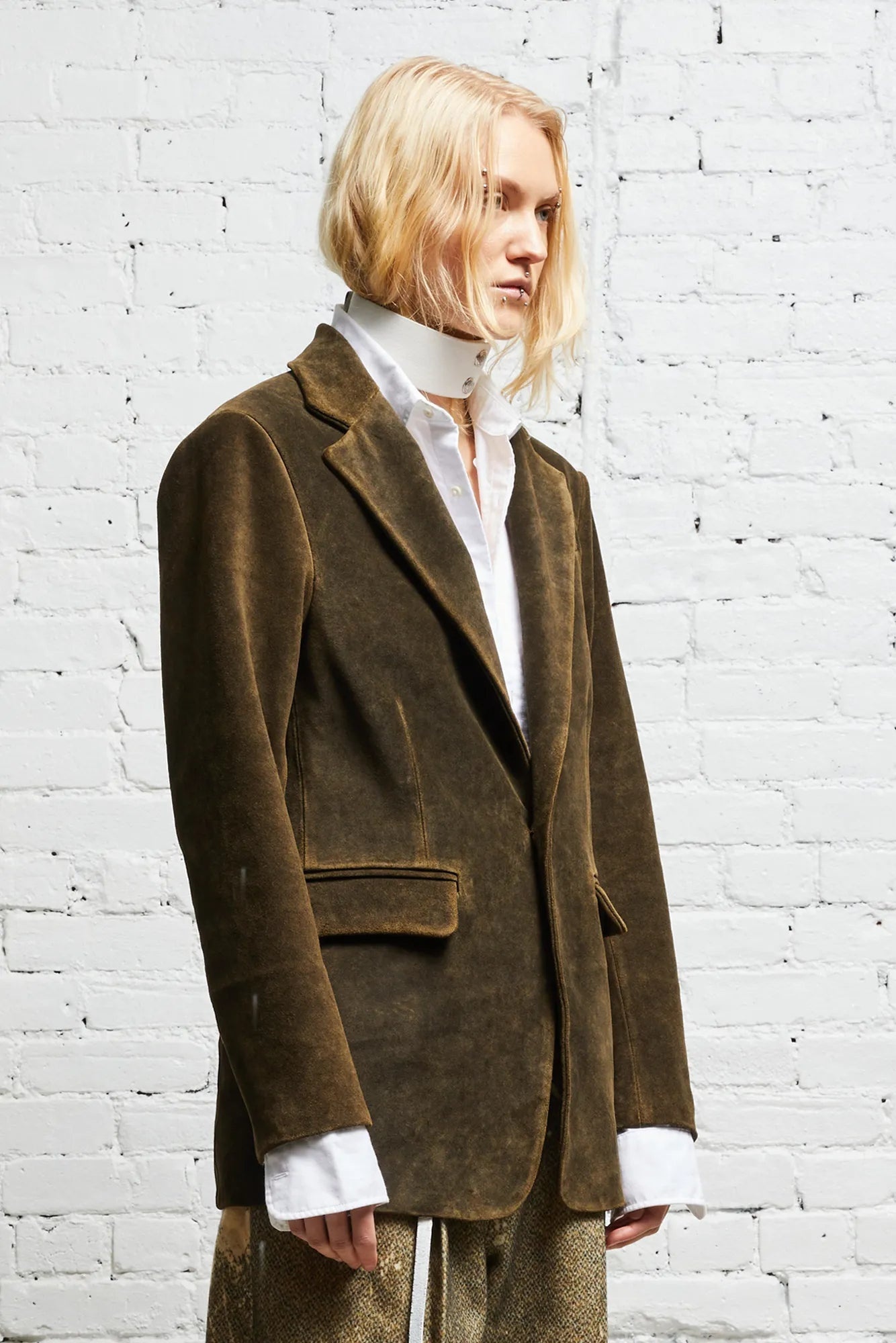 LEATHER SHRUNKEN BLAZER - BROWN - 3