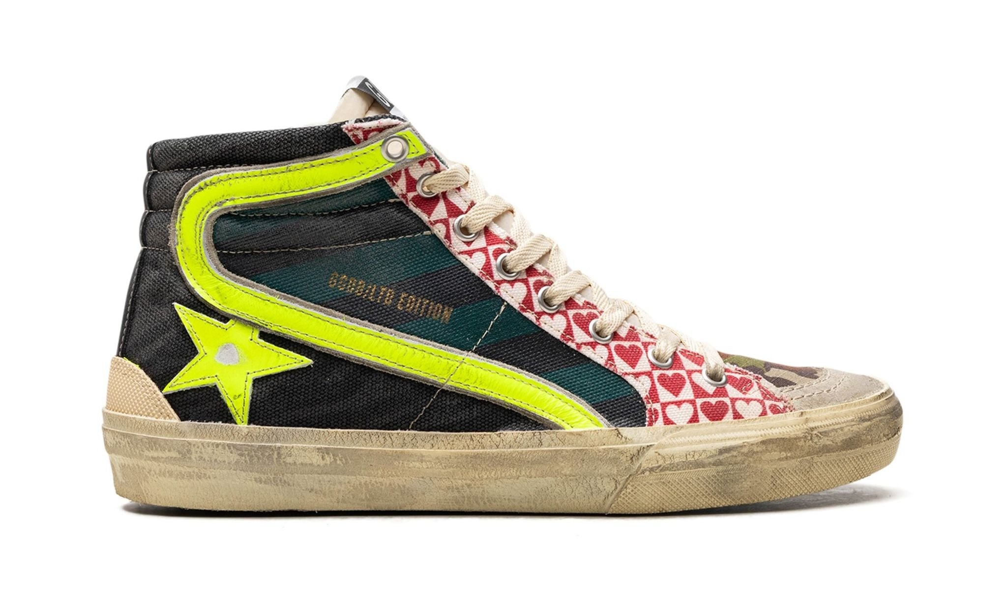 SLIDE CANVAS UPPER SUEDE AND GABARDINE TOE NYLON TONGUE LEATHER STAR AND WAVE "BLACK GREEN ICE YELLO - 6