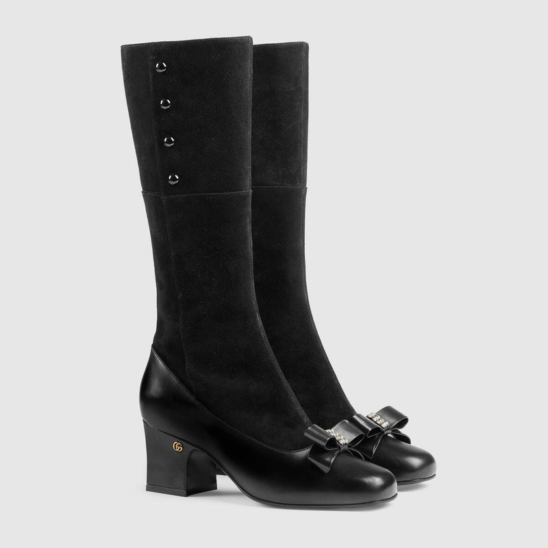 GUCCI Women's mid-heel boot with crystal bow outlook