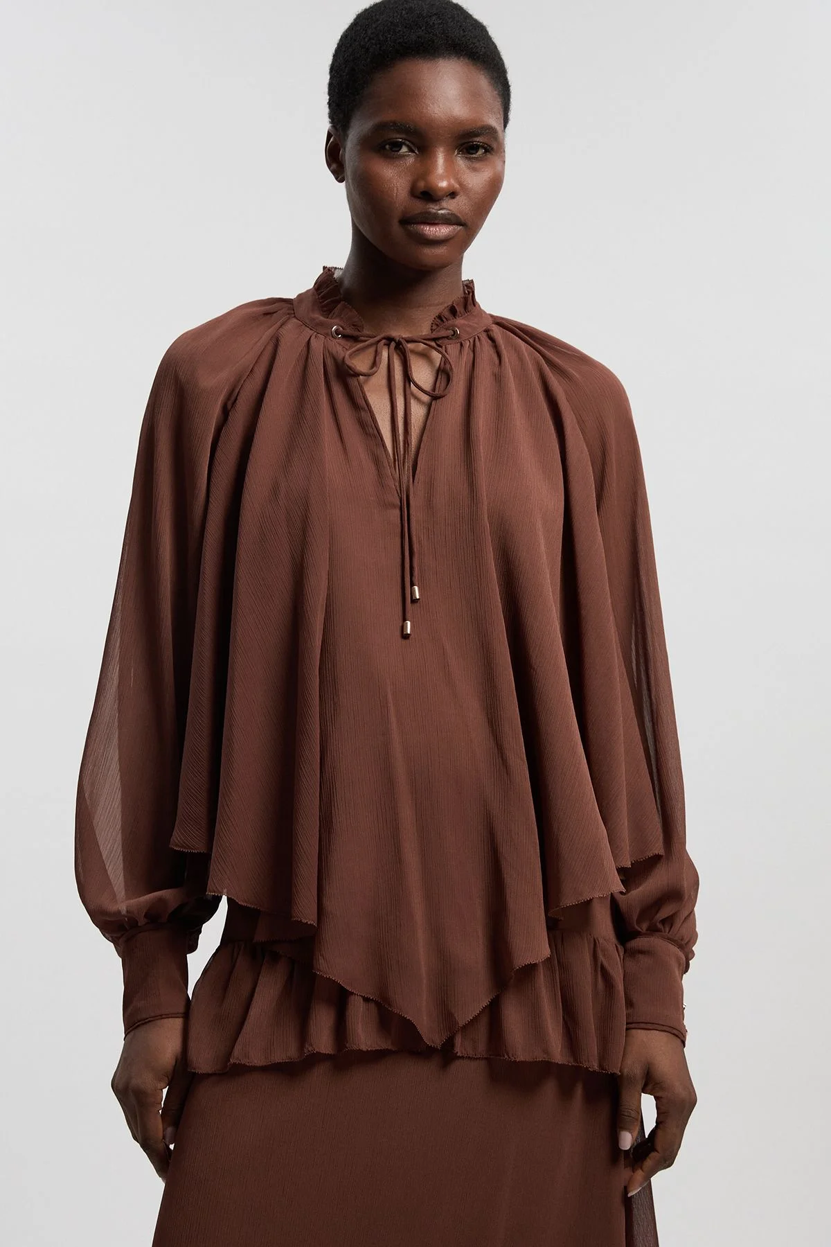 Crinkle Chiffon Cape Woven Blouse - 1
