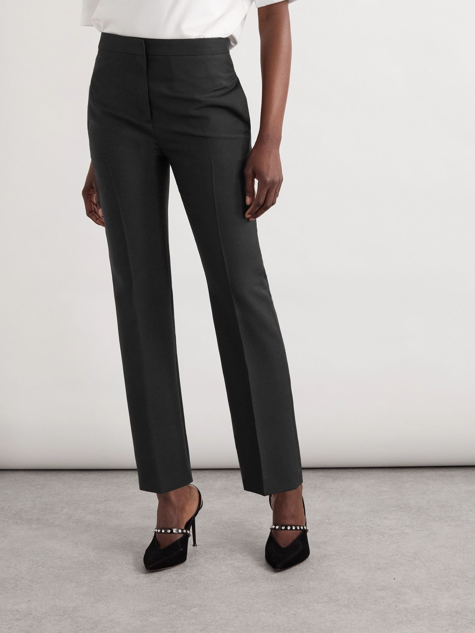 Wool and mohair-blend tapered pants Black - 2
