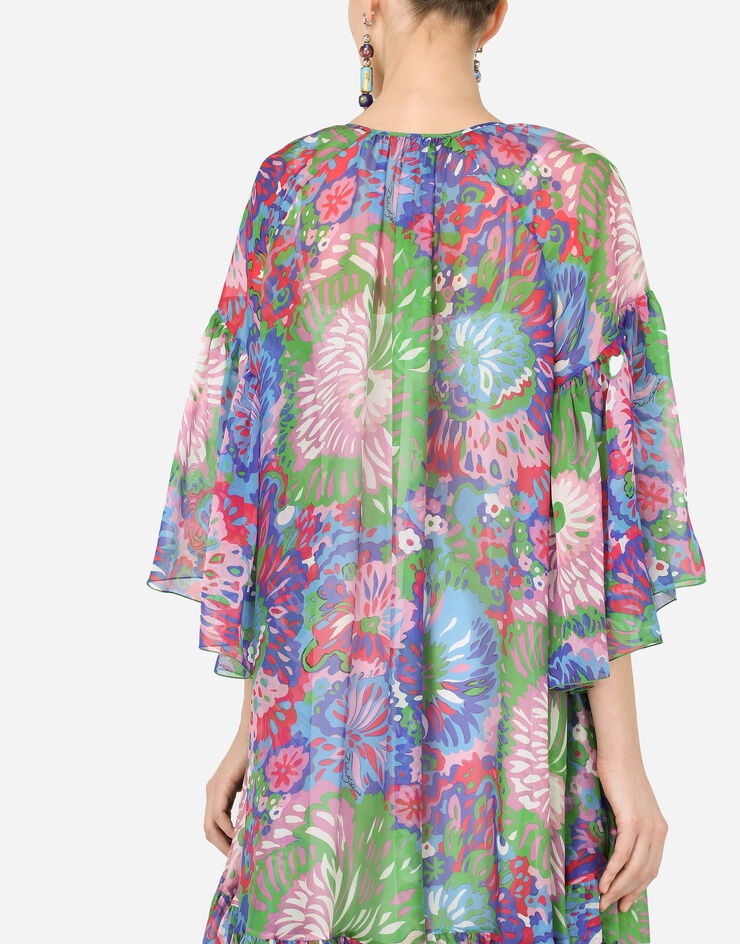 Long 60s-print chiffon caftan - 5