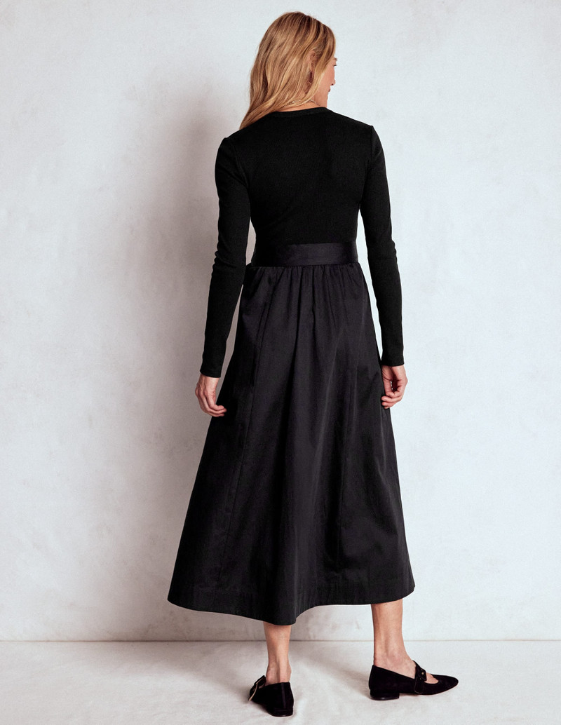 Button Detail Mix Dress-Black 4