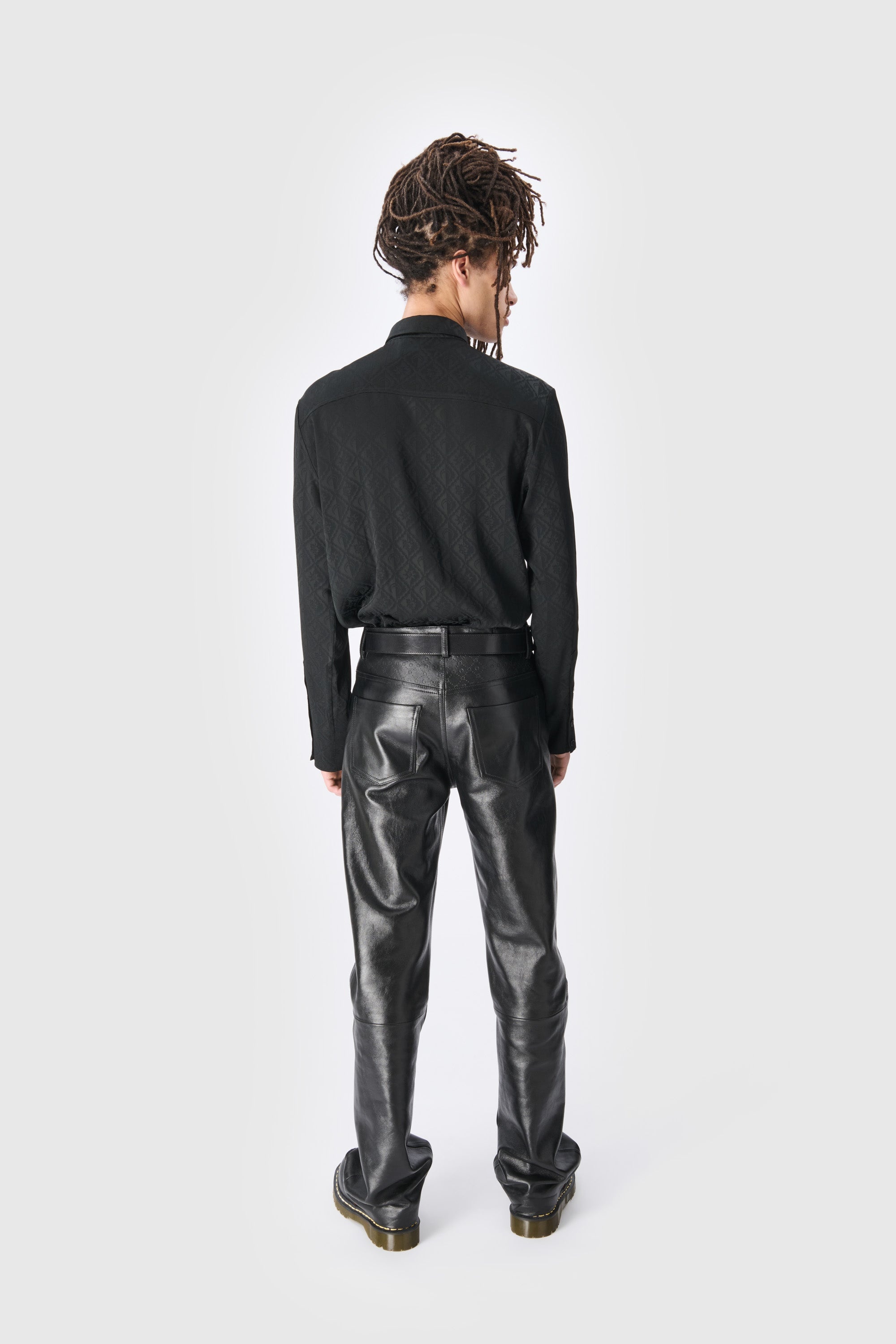 Moonogram Embossed Leather Wide Leg Pants - 3
