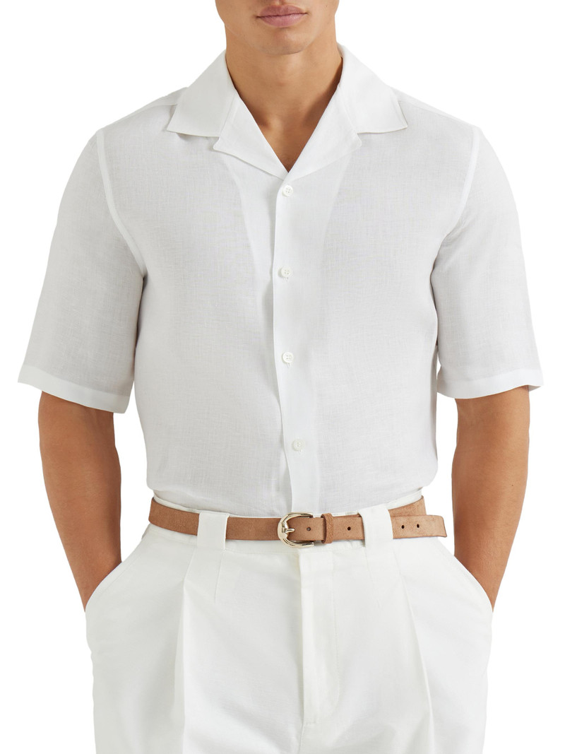 Men's Linen Easy Fit Short Sleeve Shirt with Camp Collar - White 5