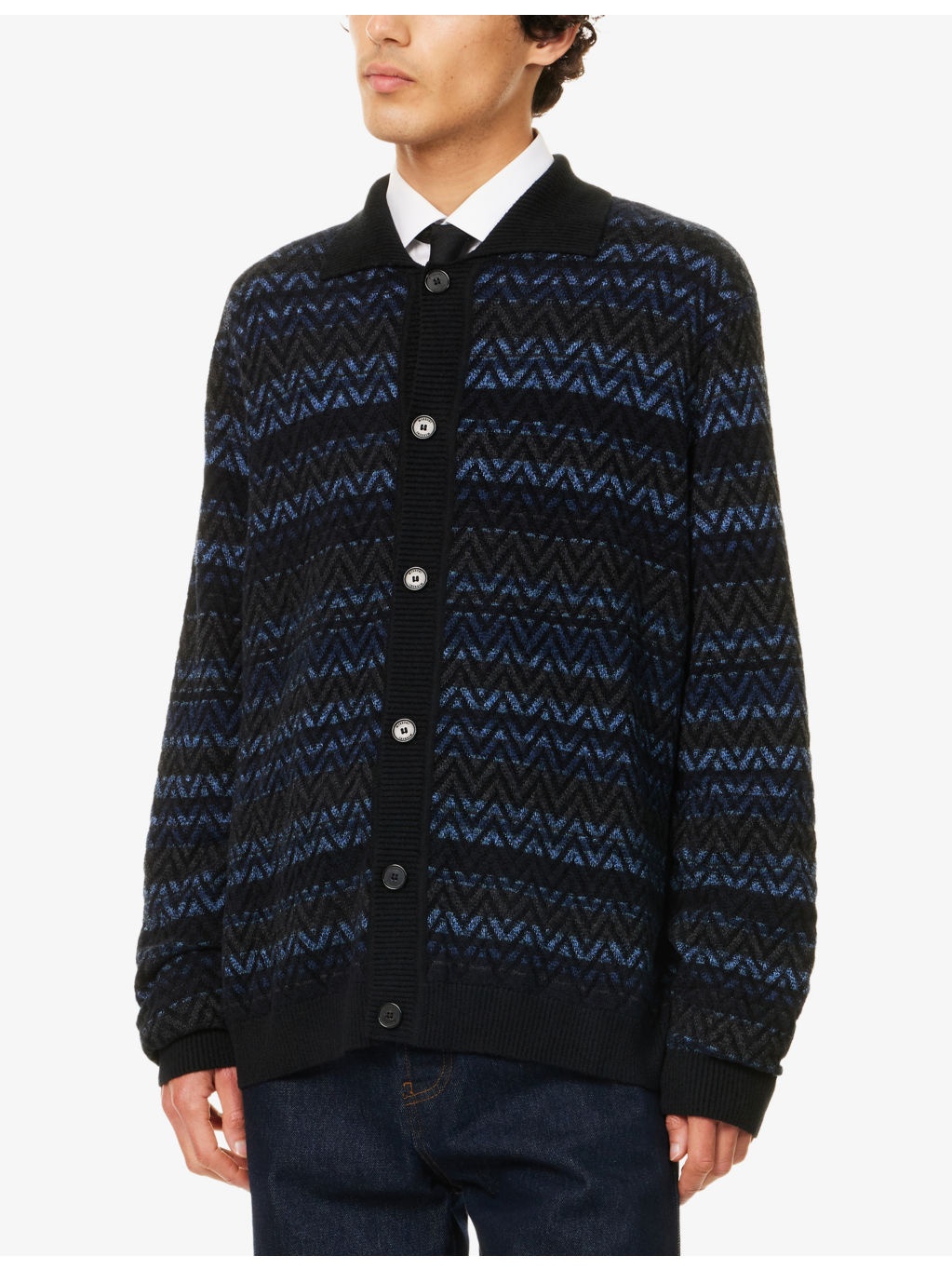 Chevron Relaxed-Fit Knitted Cardigan - 3