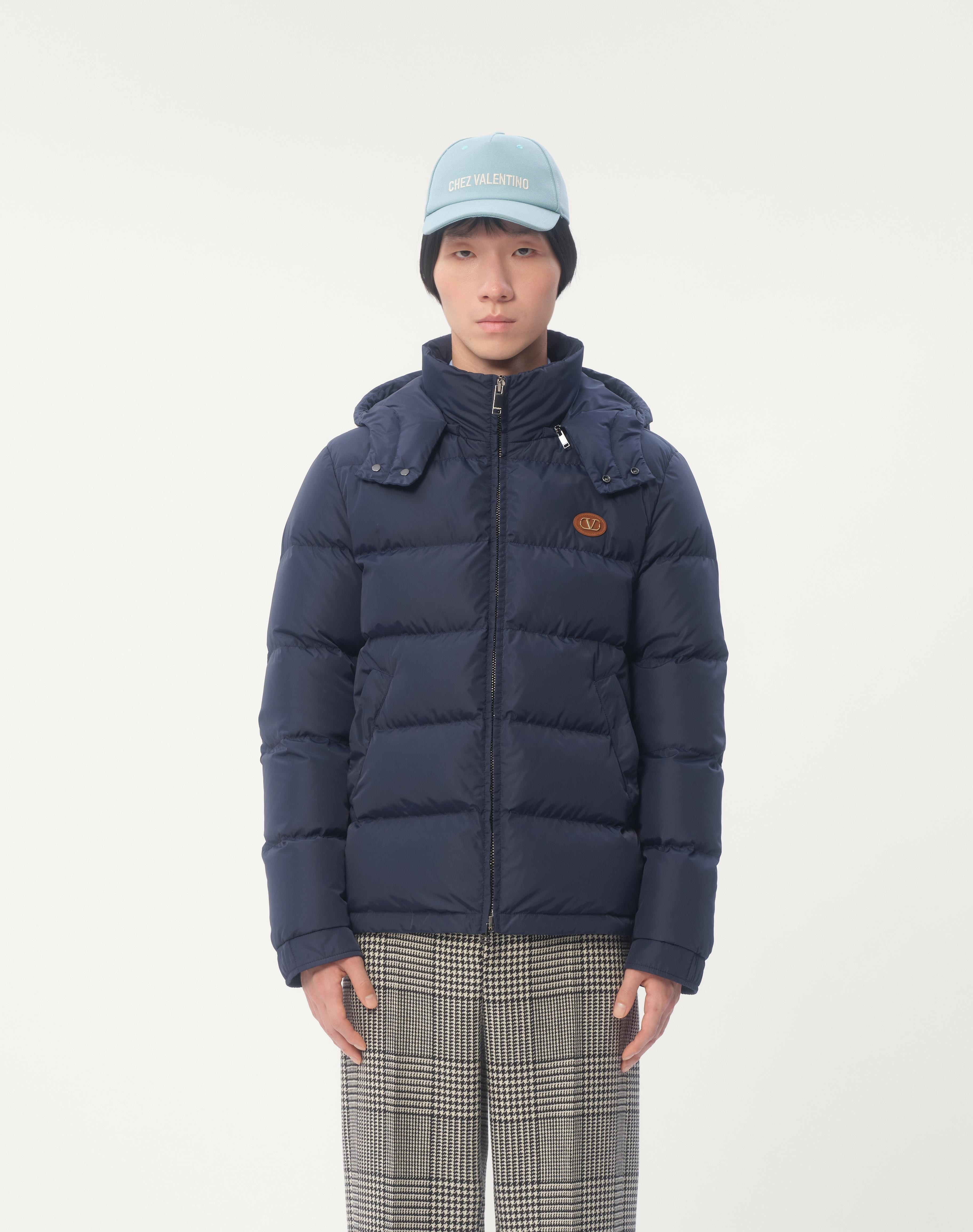 NYLON HOODED DOWN JACKET WITH VLOGO PATCH - 5