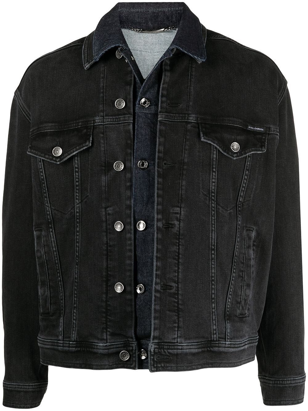 layered lettering print denim jacket - 1