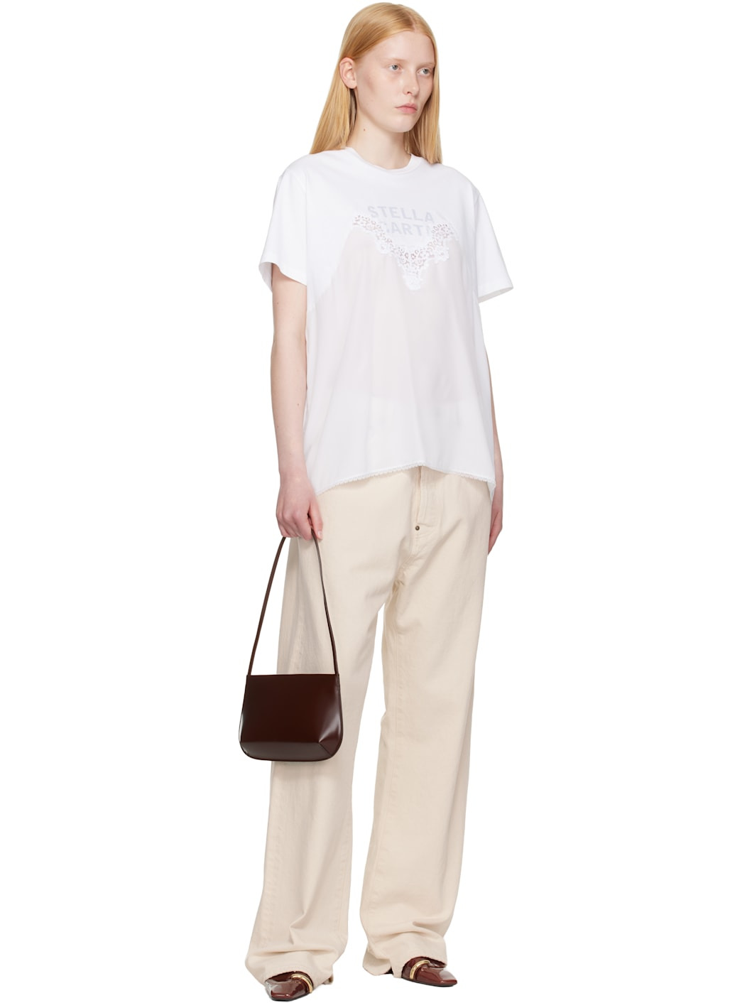 White Lace Slip Jersey T-shirt - 4