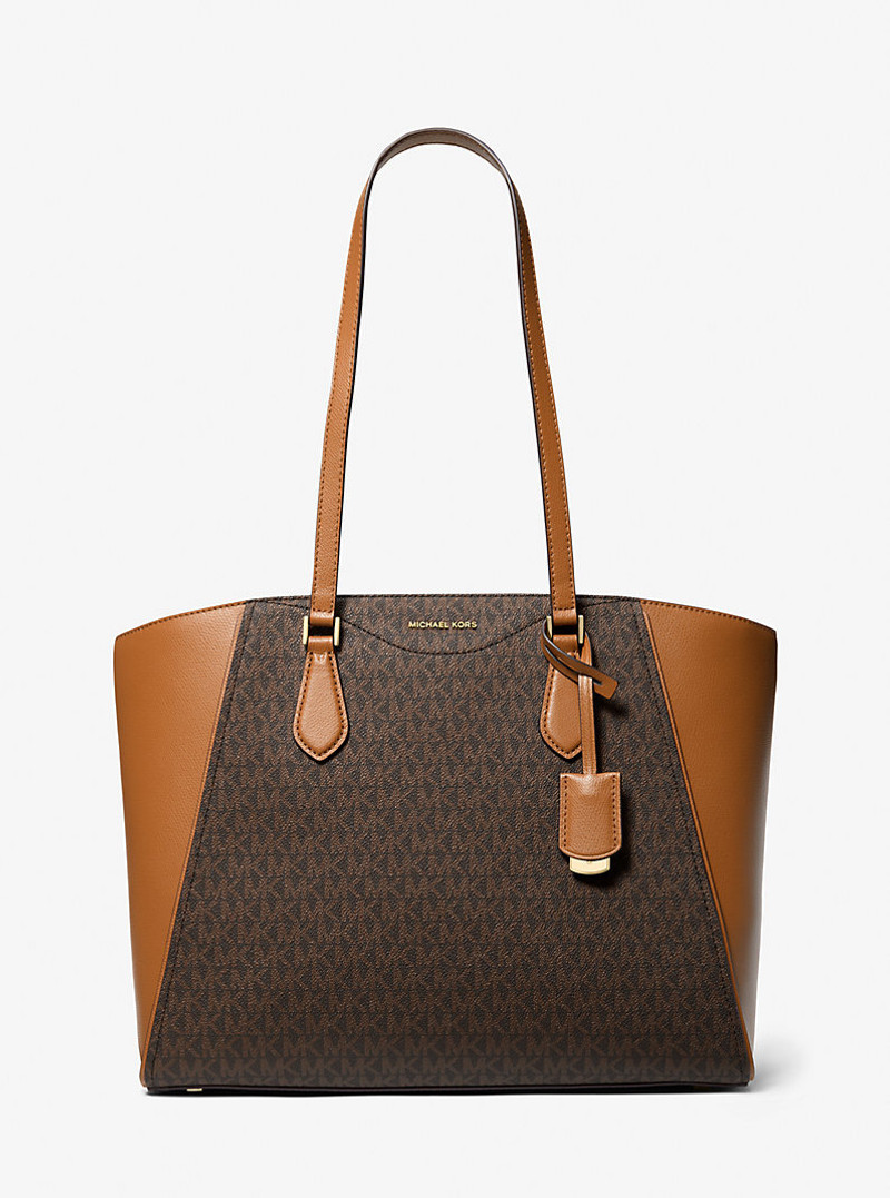 Taryn Large Signature Logo and Leather Tote Bag 1