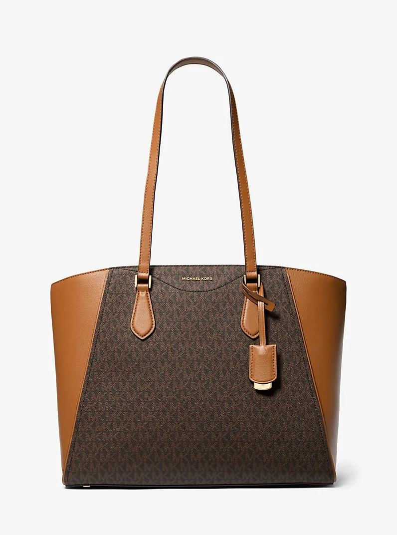 Taryn Large Signature Logo and Leather Tote Bag - 1