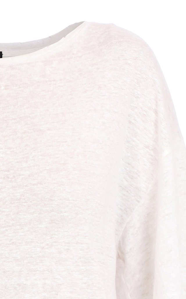 Elbow-Length Linen T-Shirt white - 3