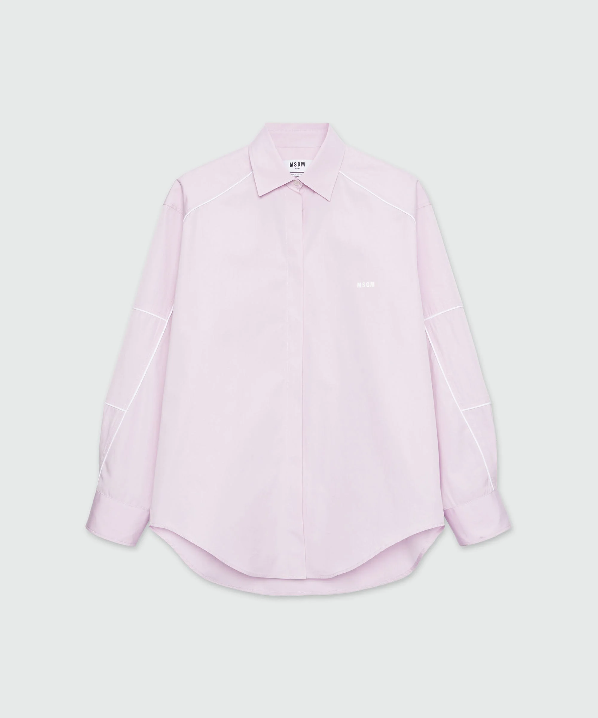 Pink poplin shirt with contrasting piping - 1