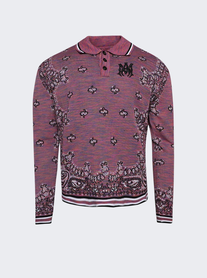 Space Dye Bandana Long Sleeve Polo Shirt Purple 1