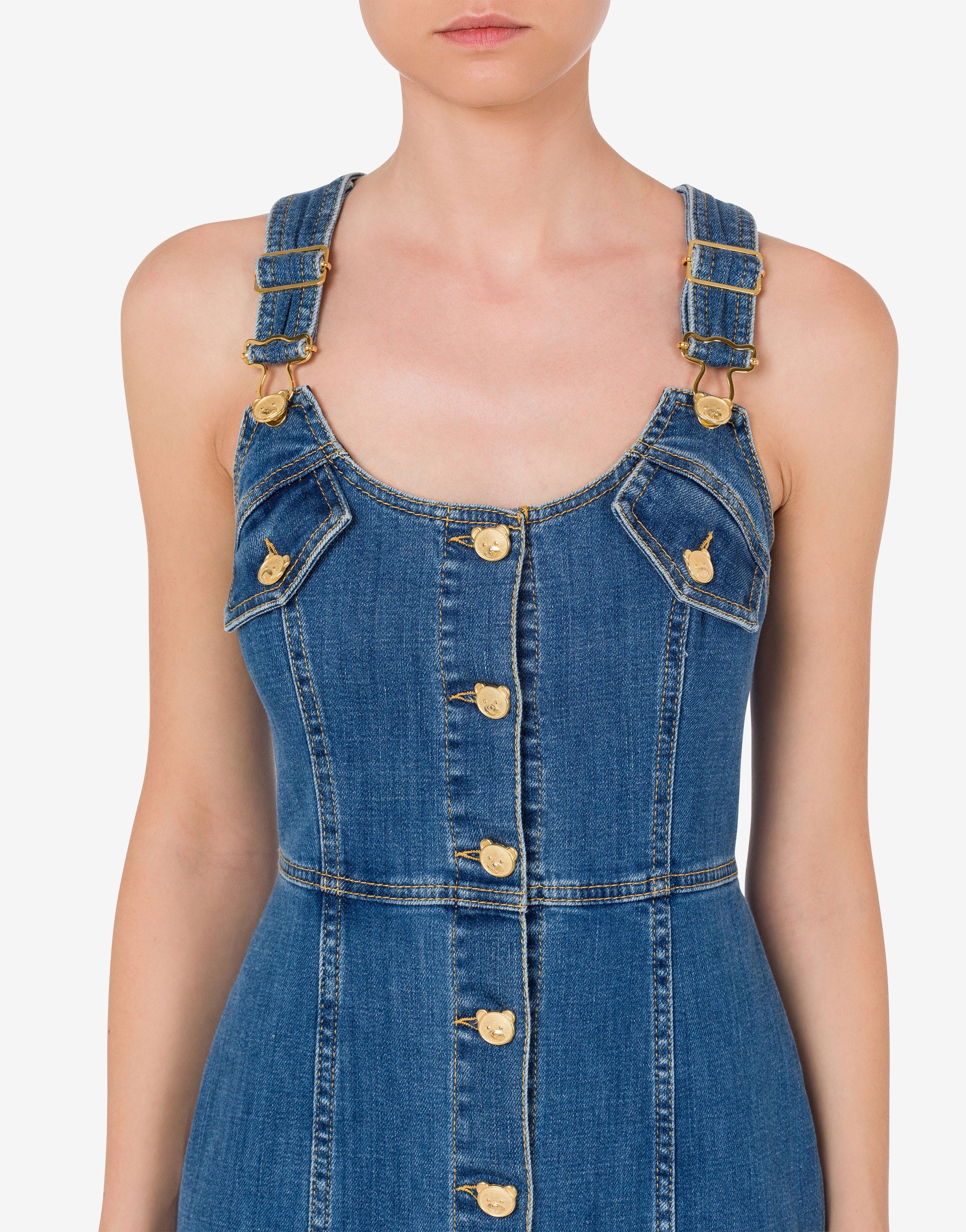 TEDDY BUTTONS DENIM DUNGAREES DRESS - 4